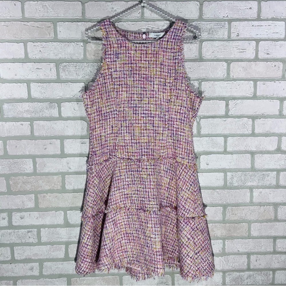 Likely Pink Multi Tweed Mini A Line Dress Size 8 - Picture 5 of 12